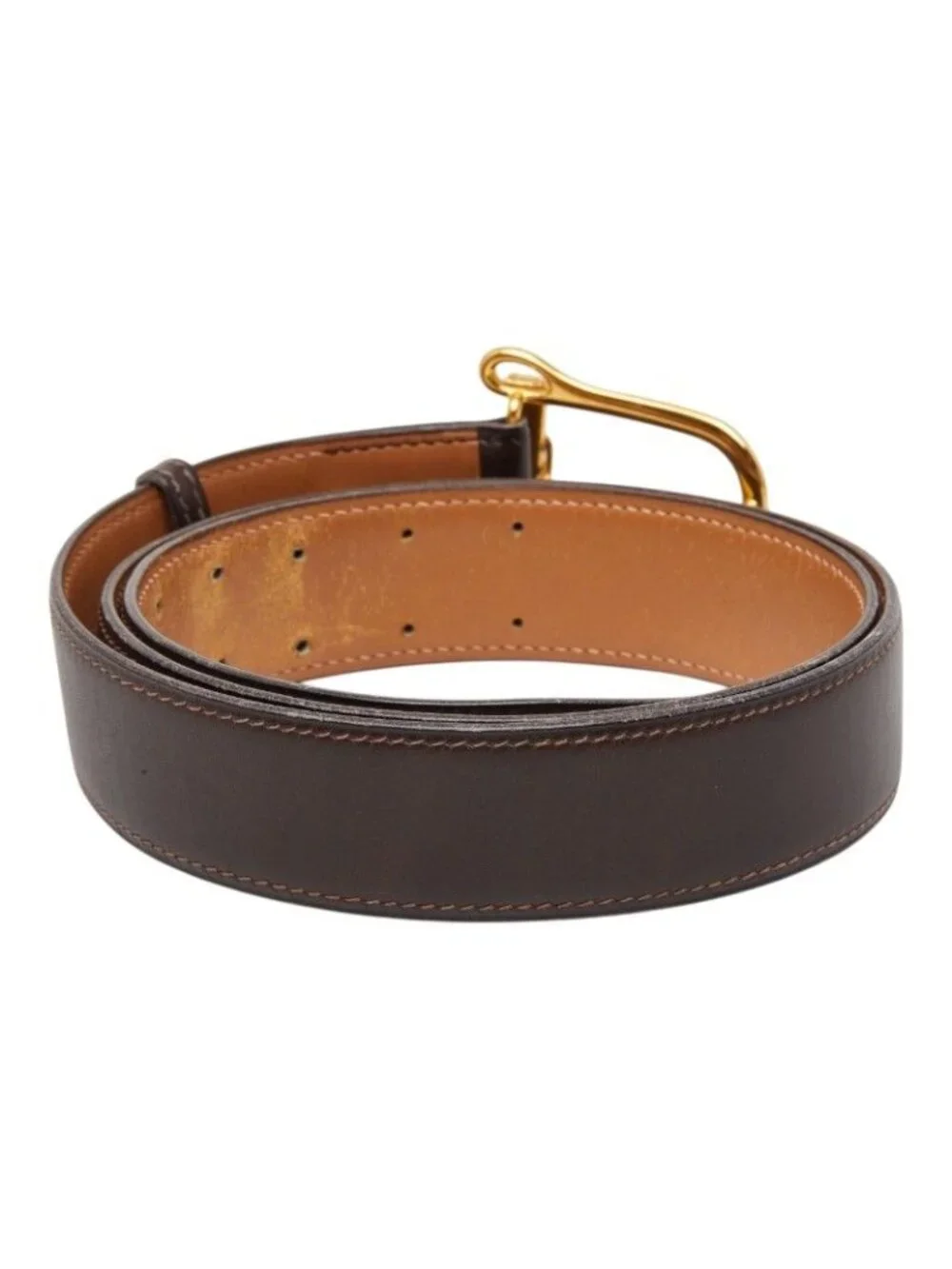 Hermes Belt Motif Buckle Brown Gold Leather